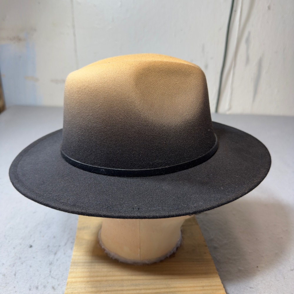 Unisex Tan Black Ombre Wide Brim Fedora Hat Gradient Western Rancher Hat - Picture 6 of 10